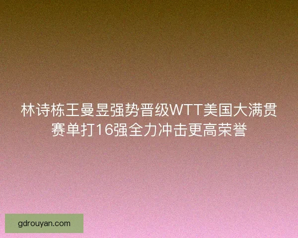 林诗栋王曼昱强势晋级WTT美国大满贯赛单打16强全力冲击更高荣誉