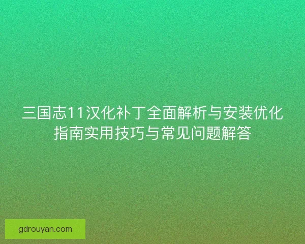 三国志11汉化补丁全面解析与安装优化指南实用技巧与常见问题解答